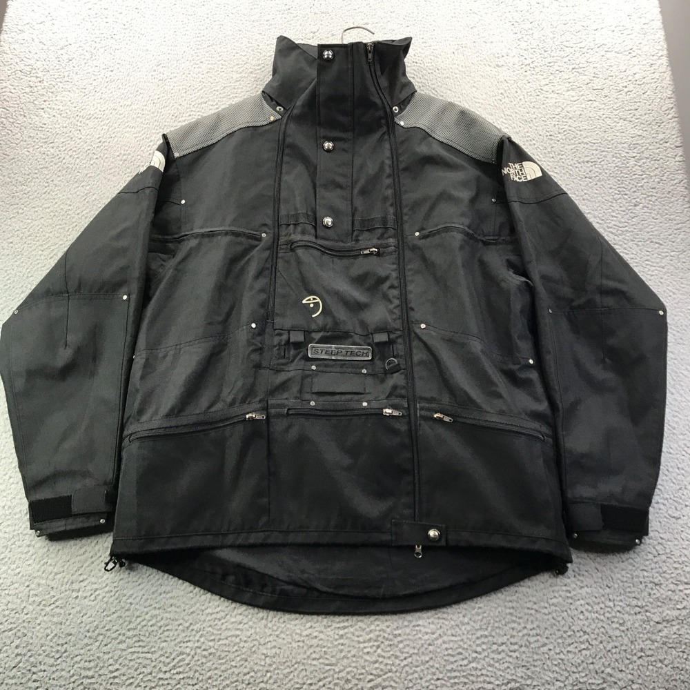 Vintage North Face Jacket Mens 2XL Black Gray Steep Tech Schmidt Belted Hood Ski